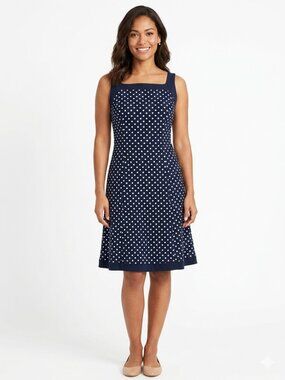 Chaps Sleeveless Pull On Stretch Fit & Flare Polka Dot Dress- Sz. Med
